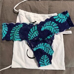 Cosabella NSN Women's Navy and Teal Lace Thong Cutie Bow Panty